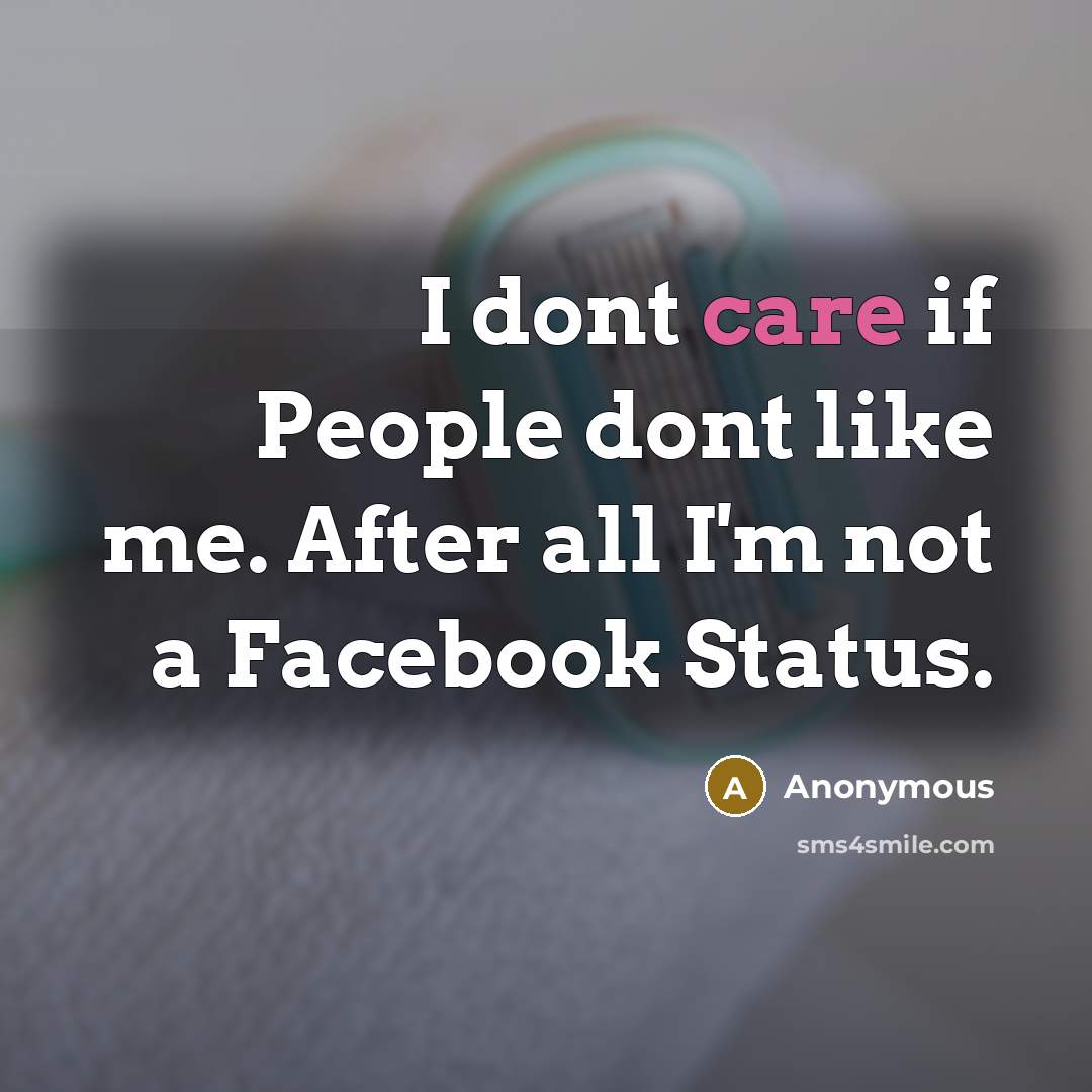 “I dont care if People dont like me. After all I'm not a Facebook Status.” quote by Anonymous