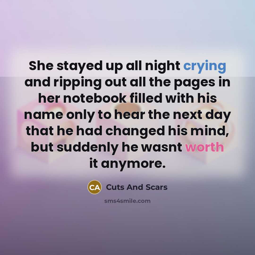 “She stayed up all night crying and ripping out all…” quote by Cuts And Scars