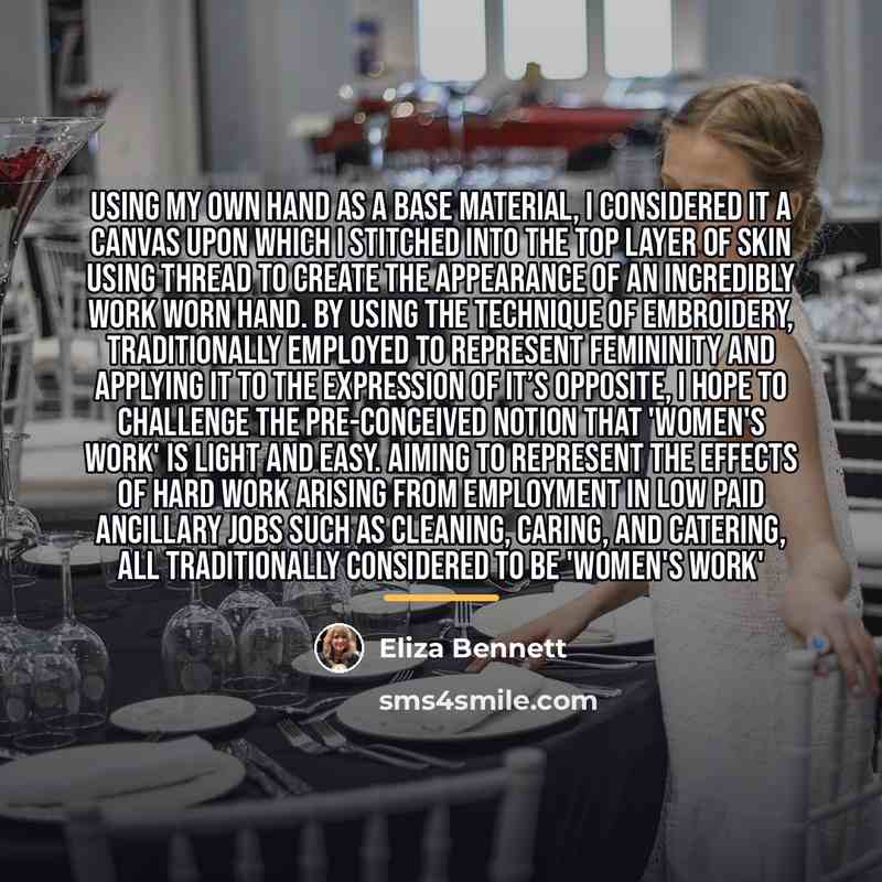 “Using my own hand as a base material, I considered…” quote by Eliza Bennett