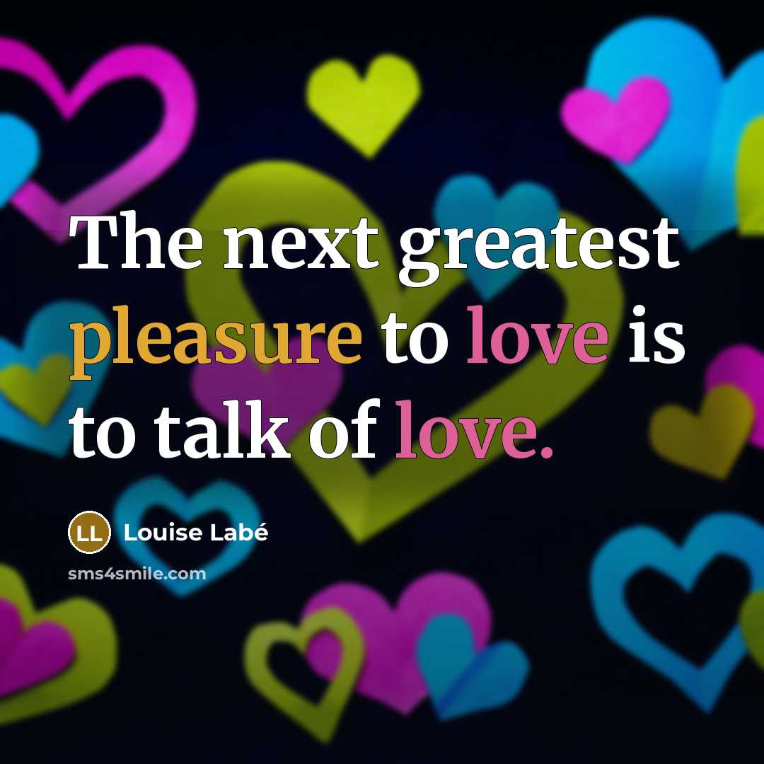 “The next greatest pleasure to love is to talk of…” quote by Louise Labe