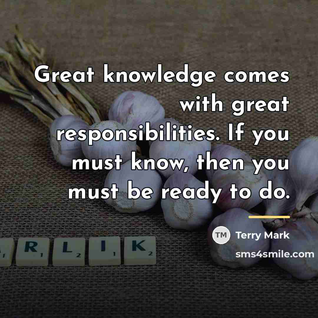 “Great knowledge comes with great responsibilities. If you must know,…” quote by Terry Mark