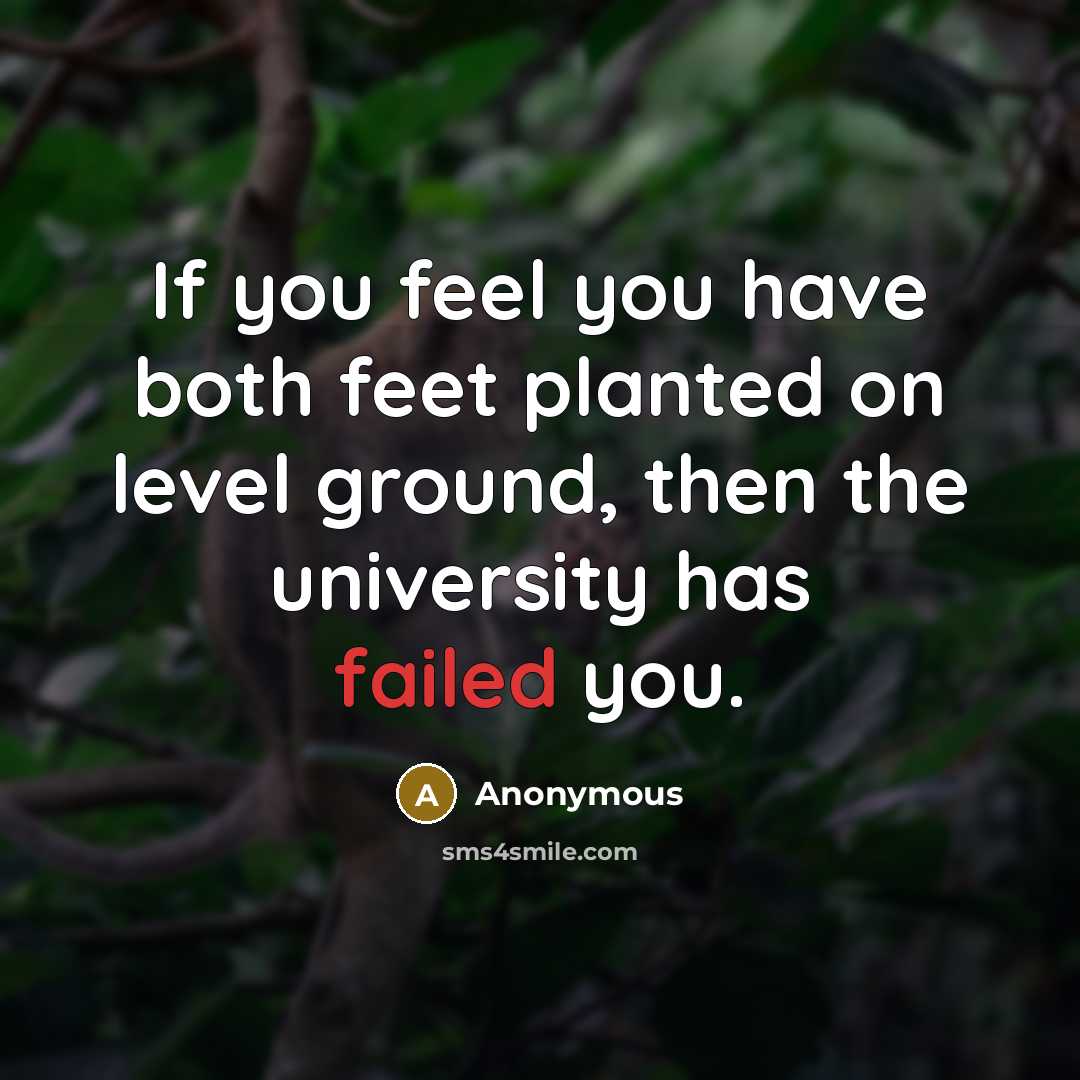 “If you feel you have both feet planted on level ground, then the university has failed you.” quote by Anonymous