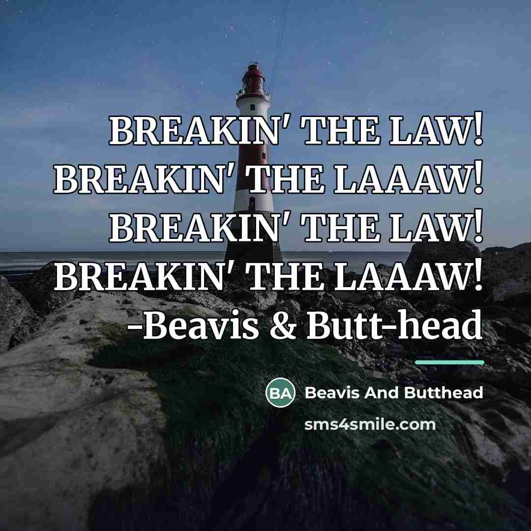“BREAKIN' THE LAW! BREAKIN' THE LAAAW! BREAKIN' THE LAW! BREAKIN'…” quote by Beavis And Butthead
