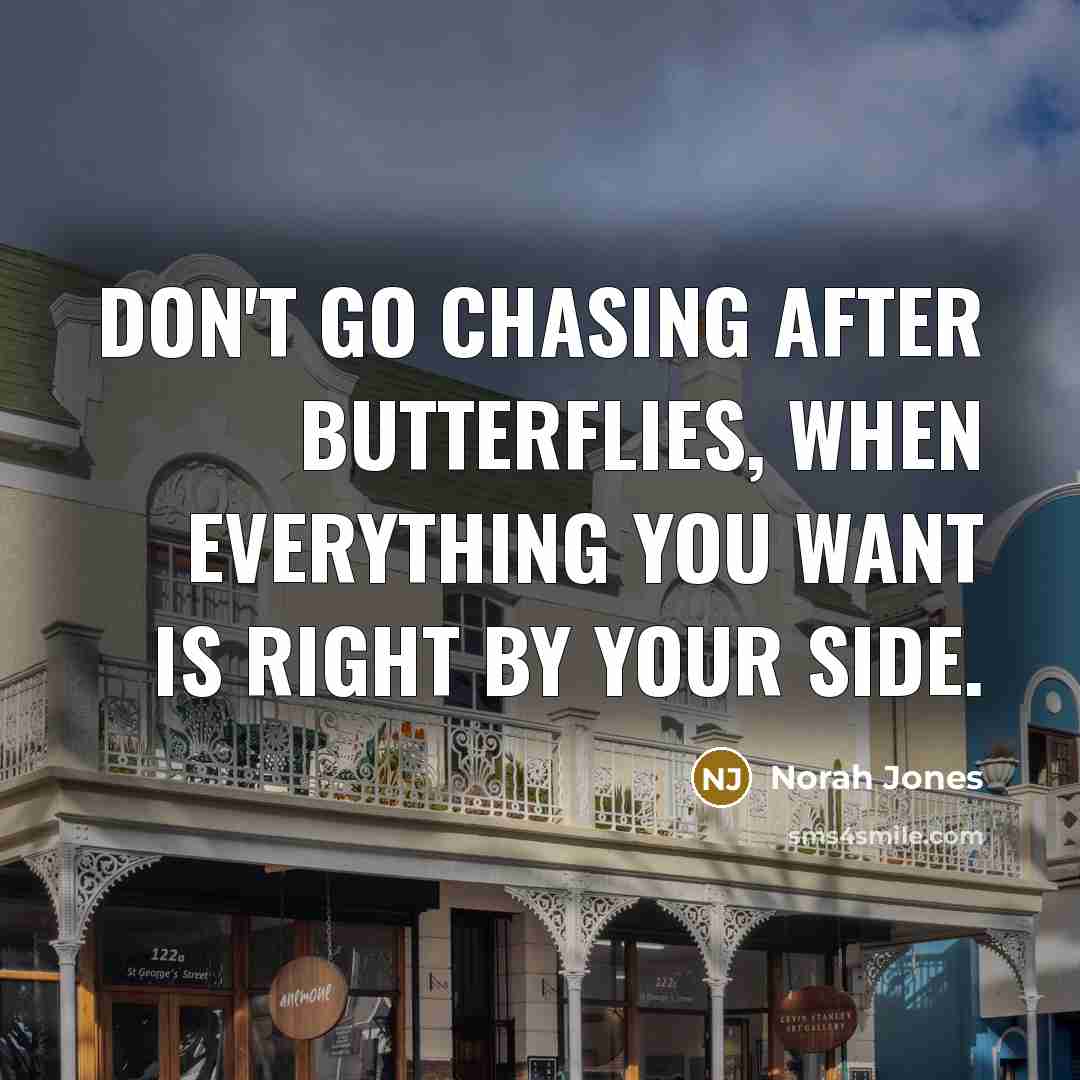 “Don't go chasing after butterflies, when everything you want is…” quote by Norah Jones