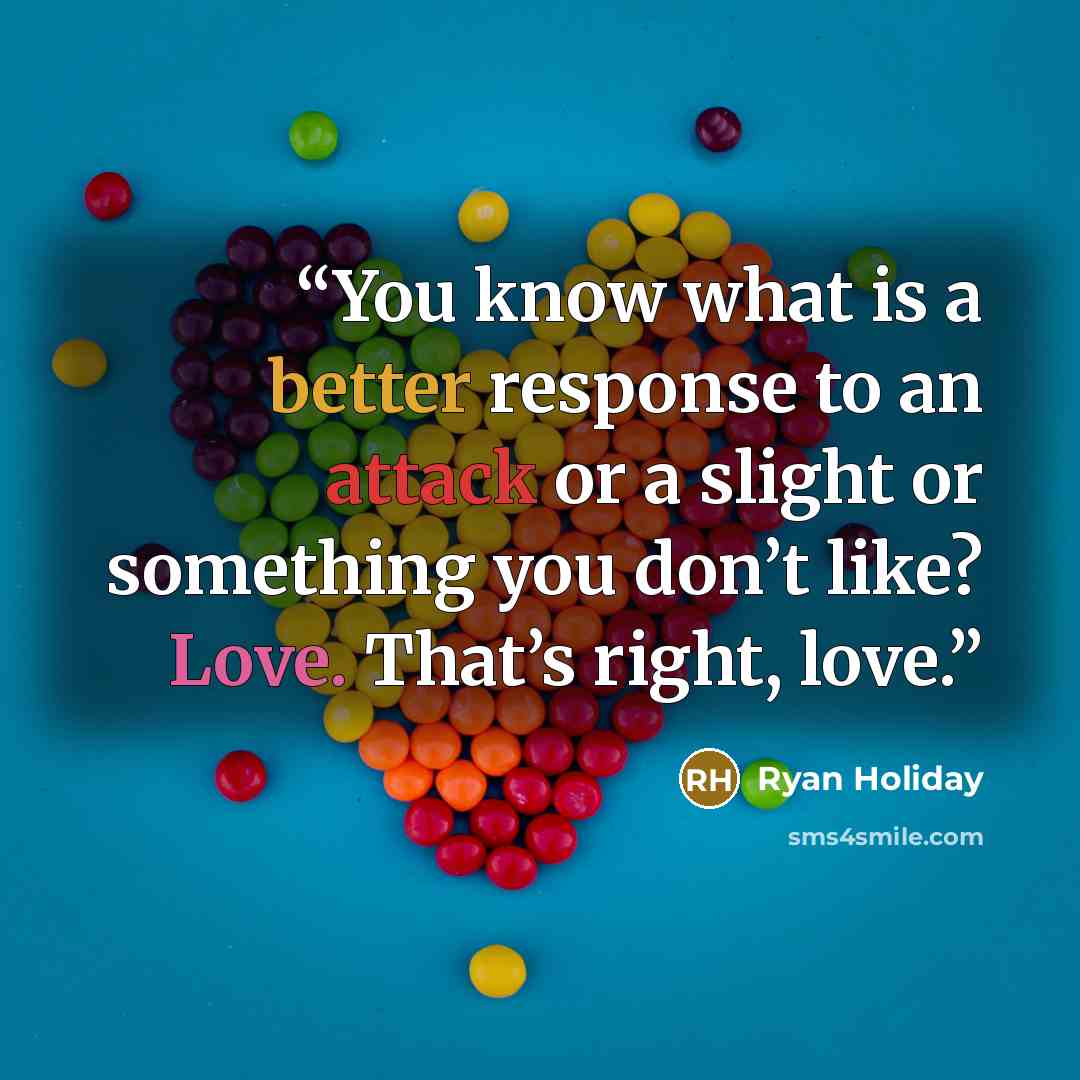 “You know what is a better response to an attack or a slight or something you don’t like? Love. That’s right, love.” quote by Ryan Holiday