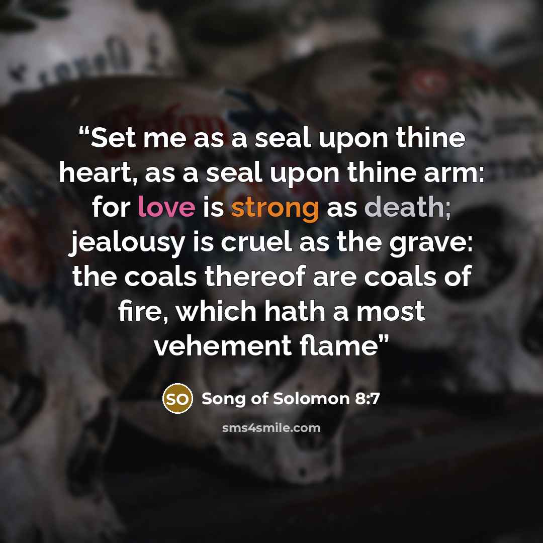 “Set me as a seal upon thine heart, as a seal upon thine arm: for love is strong as death; jealousy is cruel as the grave: the coals thereof are coals of fire, which hath a most vehement flame” quote by Song of Solomon 8:7