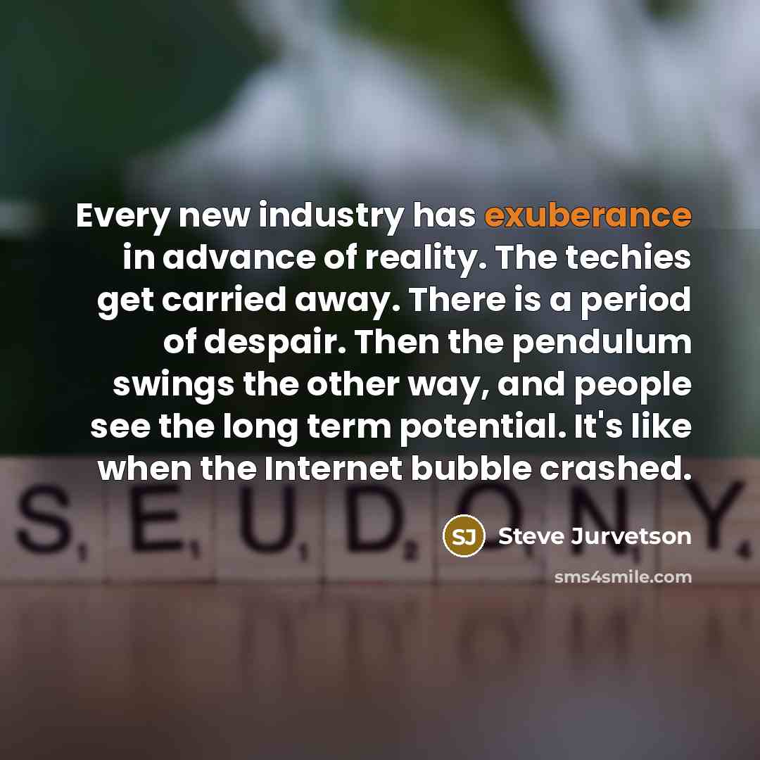 “Every new industry has exuberance in advance of reality. The…” quote by Steve Jurvetson