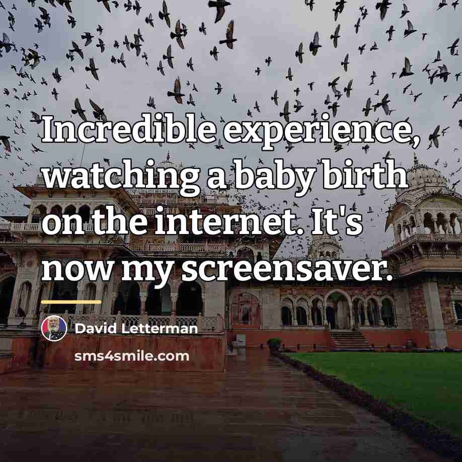 “Incredible experience, watching a baby birth on the internet. It's…” quote by David Letterman