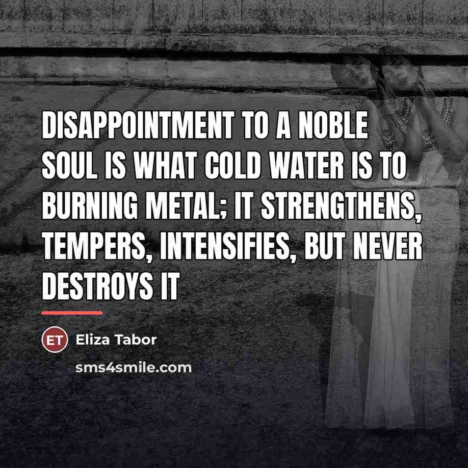 “Disappointment to a noble soul is what cold water is…” quote by Eliza Tabor