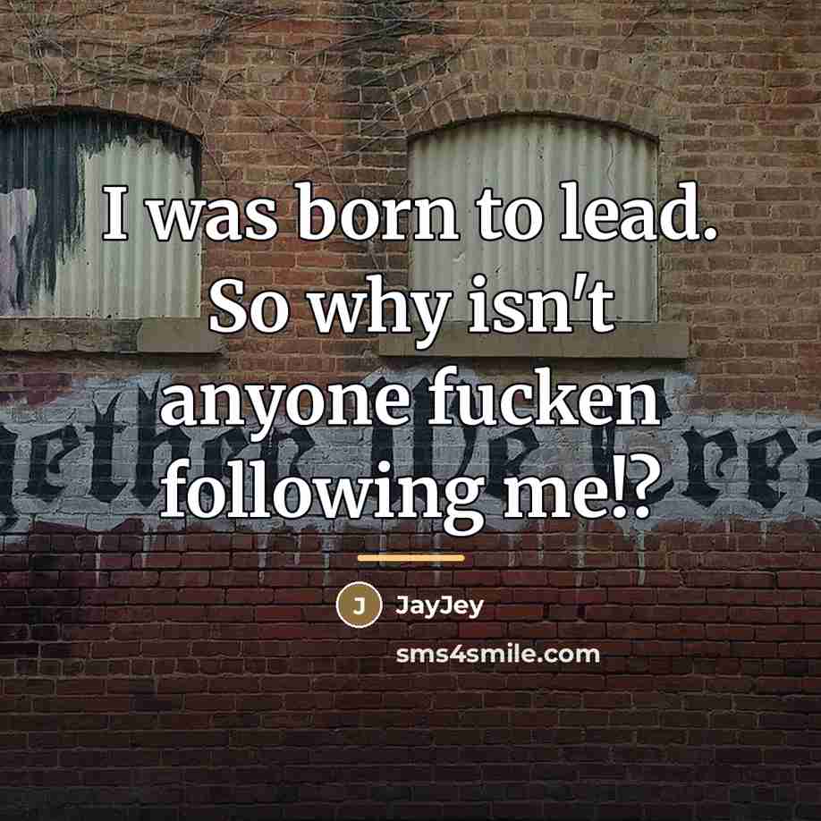 “I was born to lead. So why isn't anyone fucken…” quote by JayJey