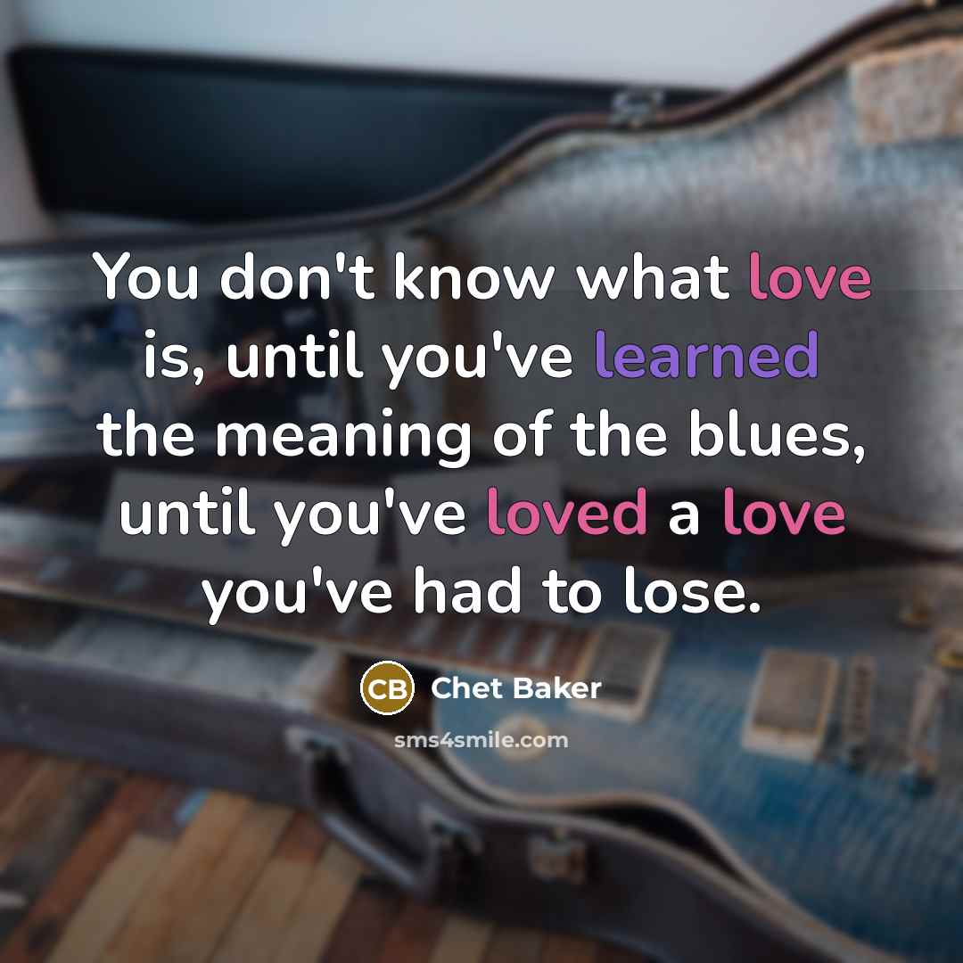 “You don't know what love is, until you've learned the meaning of the blues, until you've loved a love you've had to lose.” quote by Chet Baker