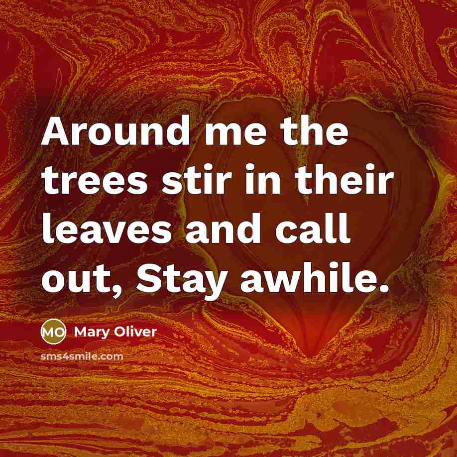 “Around me the trees stir in their leaves and call…” quote by Mary Oliver