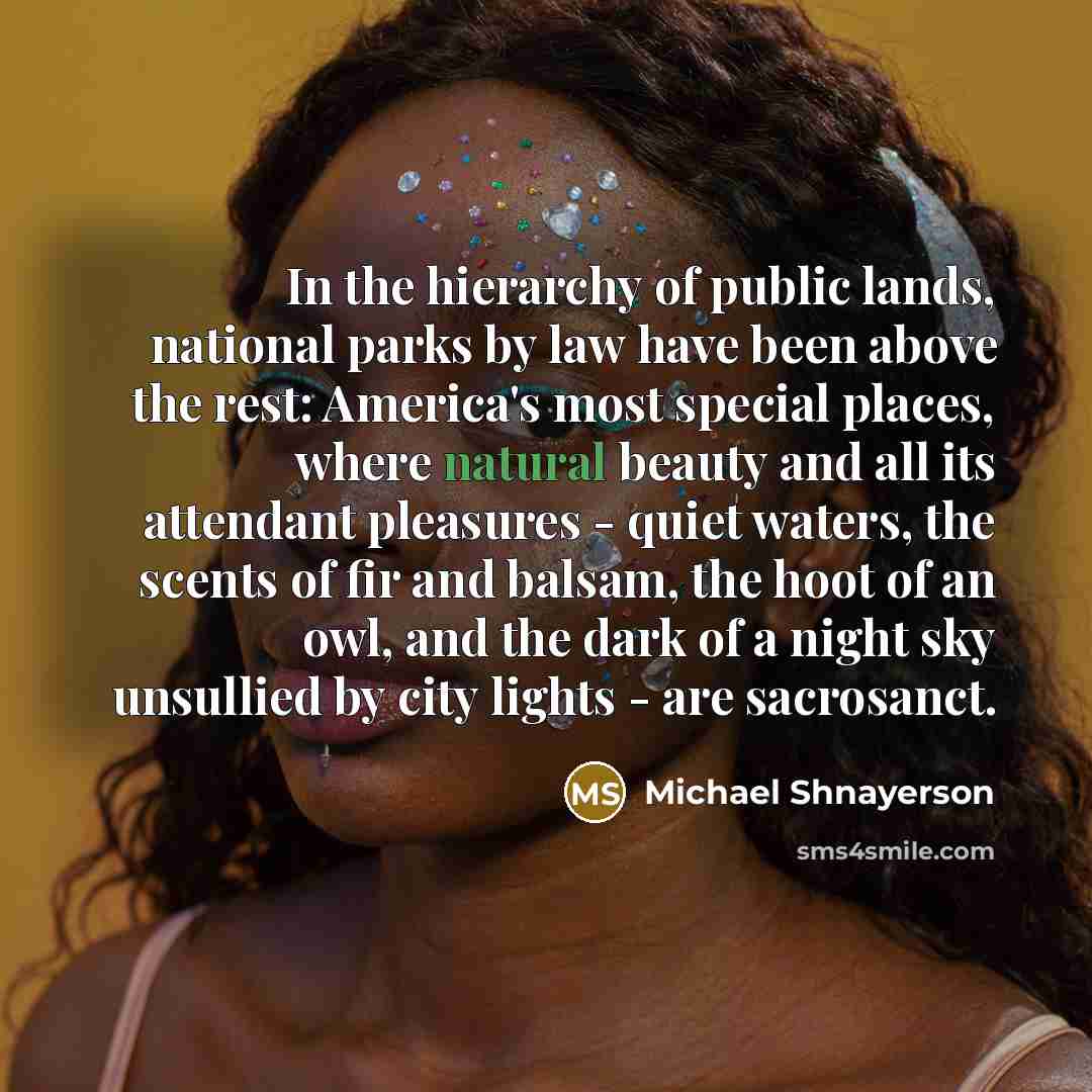 “In the hierarchy of public lands, national parks by law…” quote by Michael Shnayerson