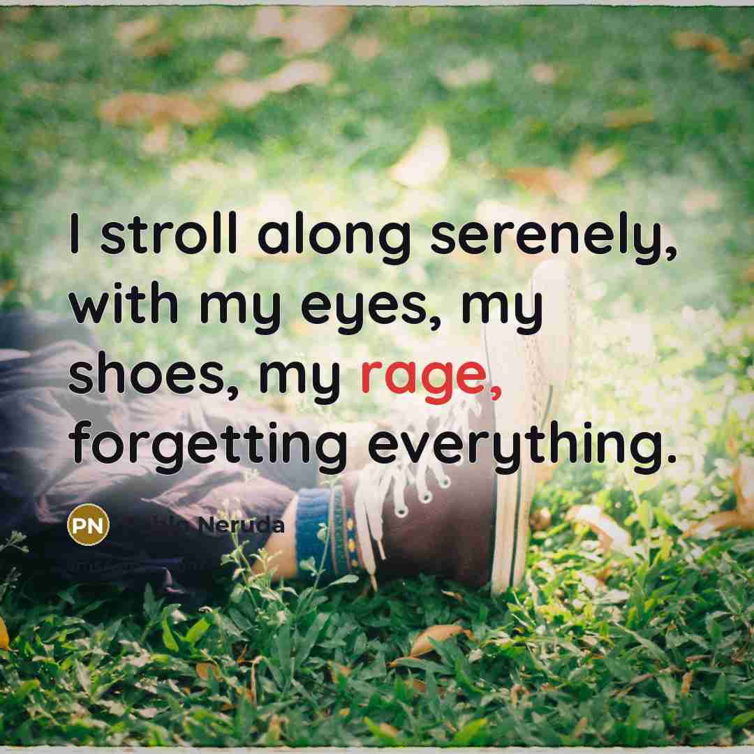 “I stroll along serenely, with my eyes, my shoes, my…” quote by Pablo Neruda