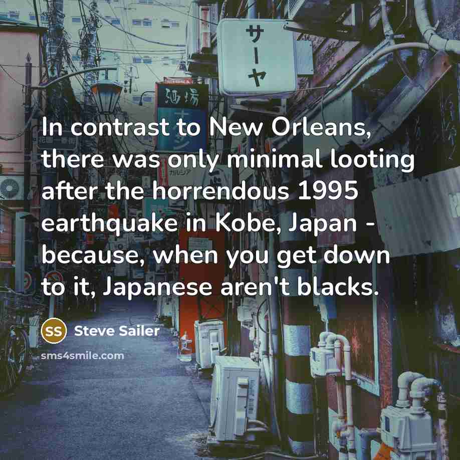 “In contrast to New Orleans, there was only minimal looting…” quote by Steve Sailer