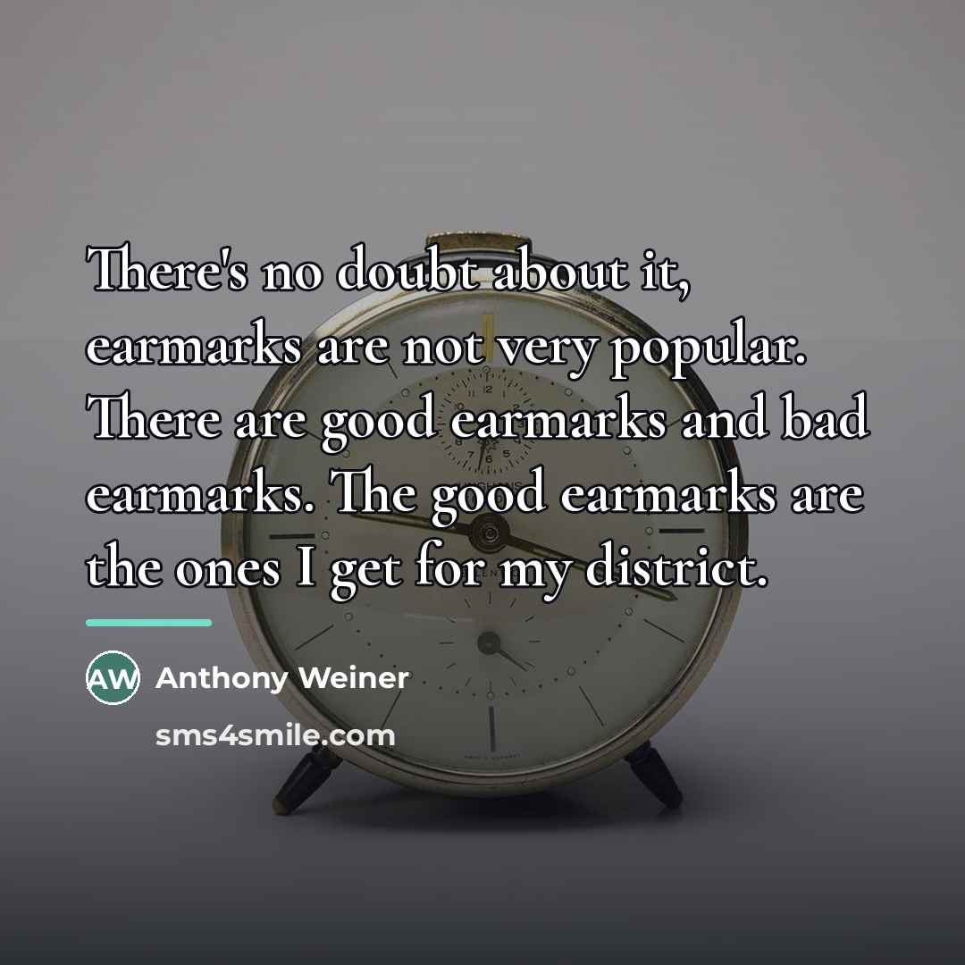 “There's no doubt about it, earmarks are not very popular.…” quote by Anthony Weiner