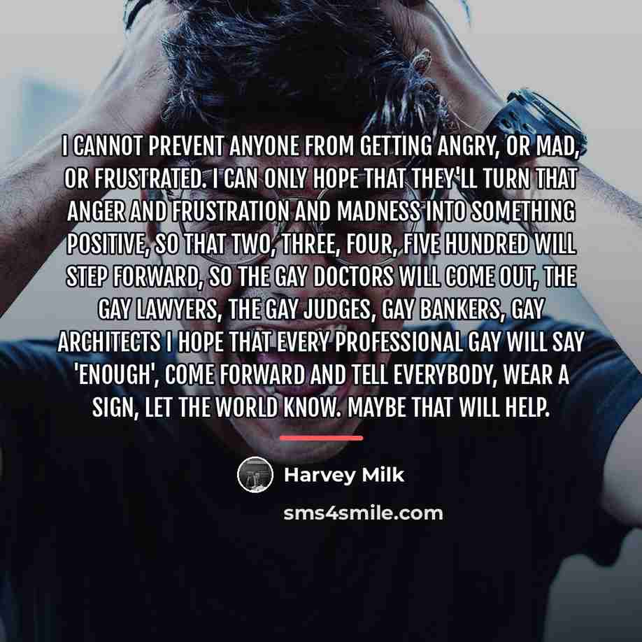 “I cannot prevent anyone from getting angry, or mad, or…” quote by Harvey Milk