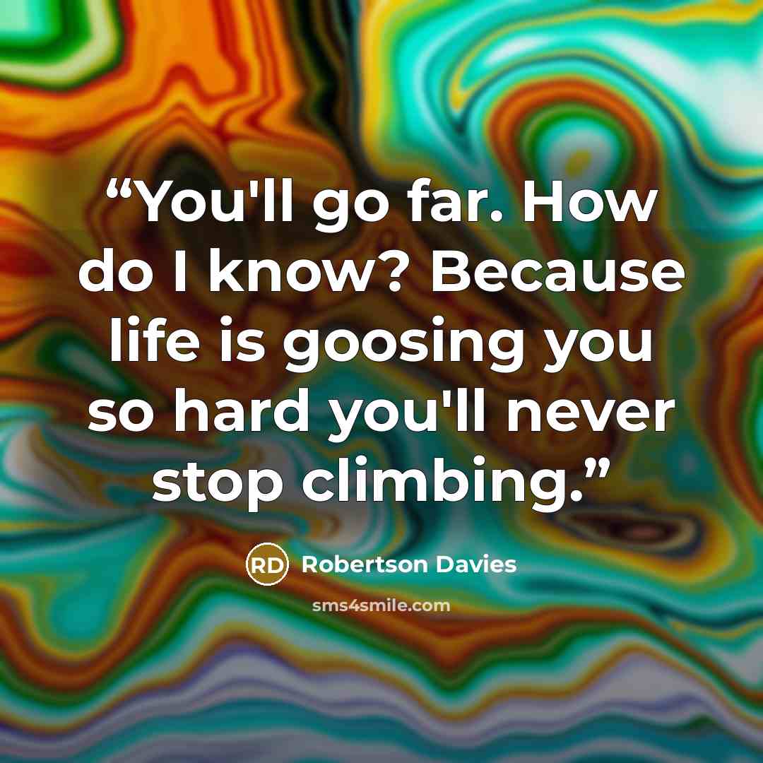 “You'll go far. How do I know? Because life is goosing you so hard you'll never stop climbing.” quote by Robertson Davies