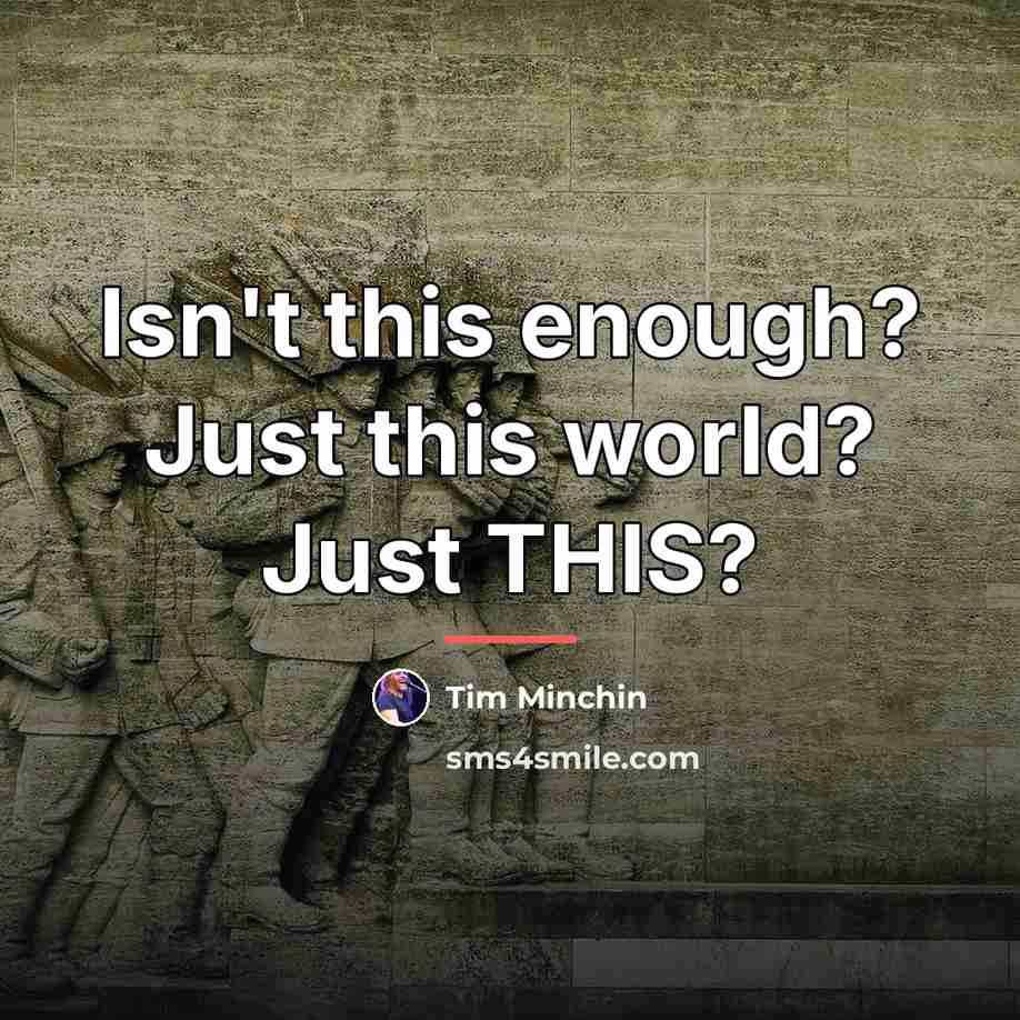 “Isn't this enough? Just this world? Just THIS?…” quote by Tim Minchin