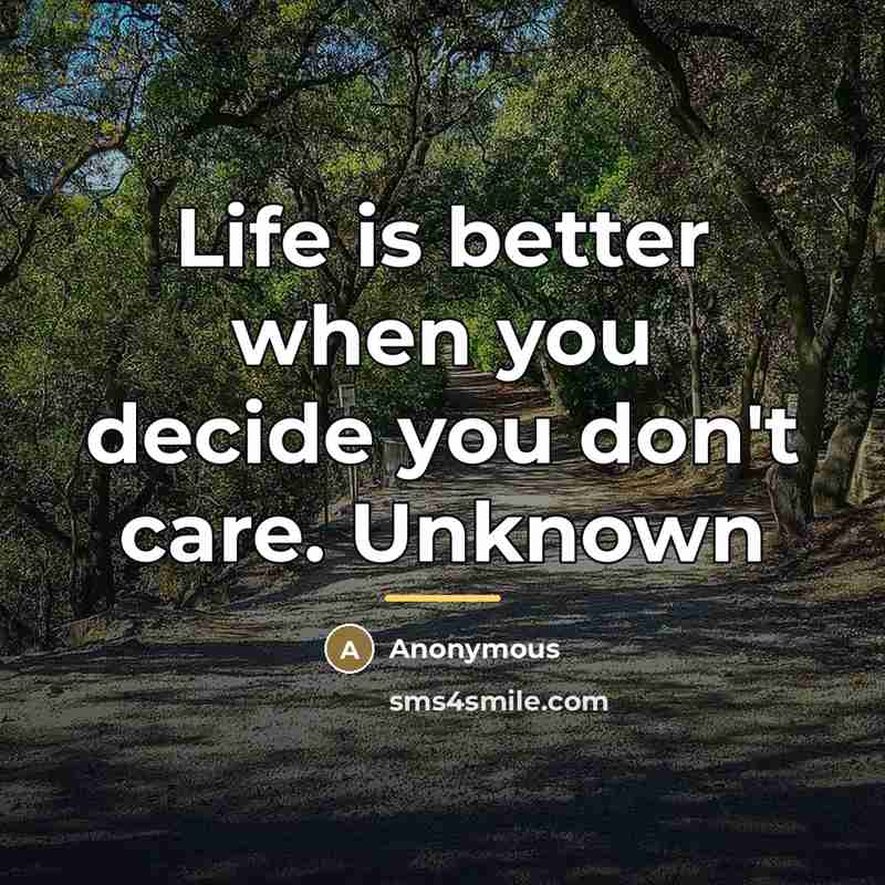“Life is better when you decide you don't care. Unknown…” quote by Anonymous