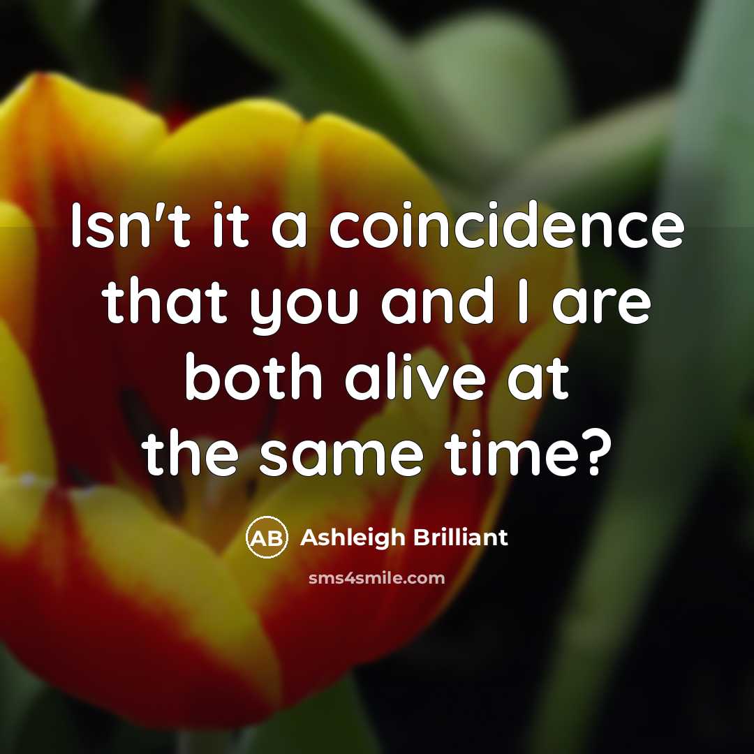 “Isn't it a coincidence that you and I are both…” quote by Ashleigh Brilliant