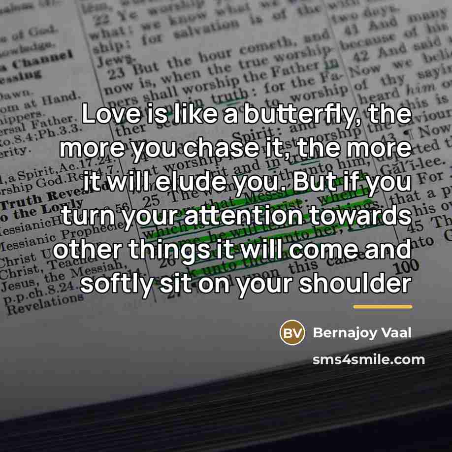 “Love is like a butterfly, the more you chase it,…” quote by Bernajoy Vaal
