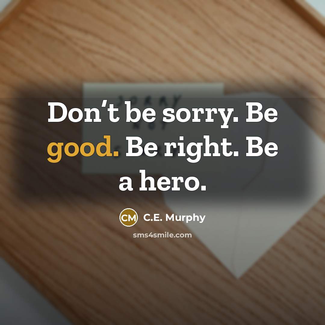 “Don’t be sorry. Be good. Be right. Be a hero.…” quote by C.E. Murphy