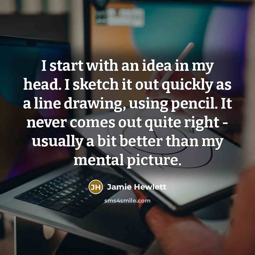 “I start with an idea in my head. I sketch…” quote by Jamie Hewlett