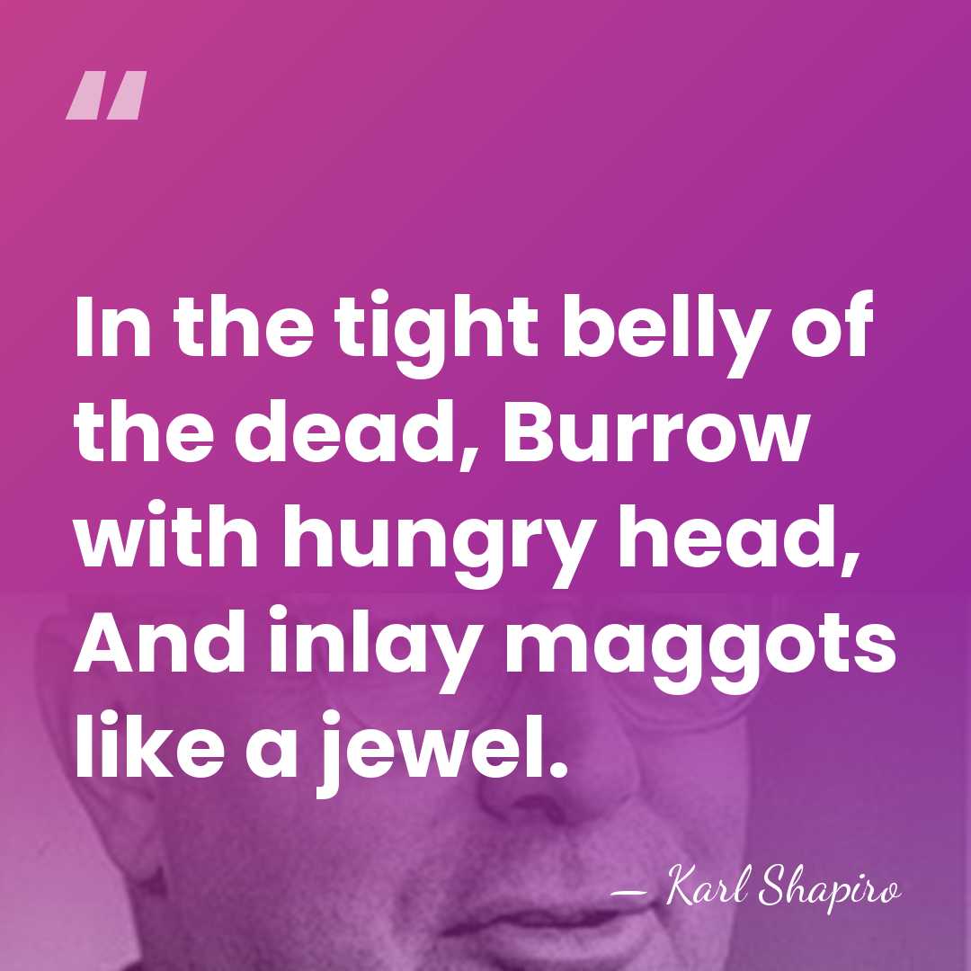 In the tight belly of the dead, Burrow with hungry head, And&hellip; - Karl Shapiro