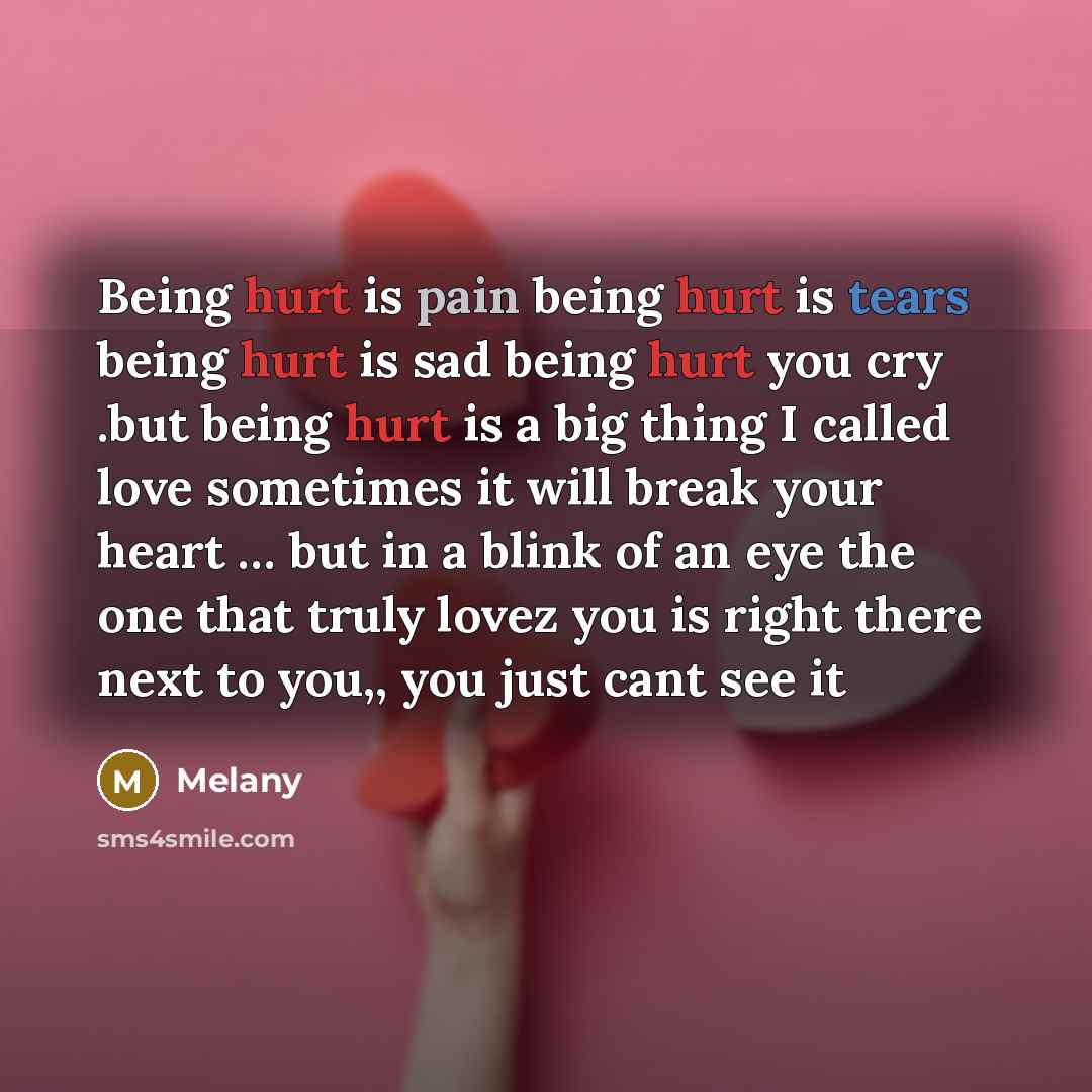 “Being hurt is pain being hurt is tears being hurt…” quote by Melany