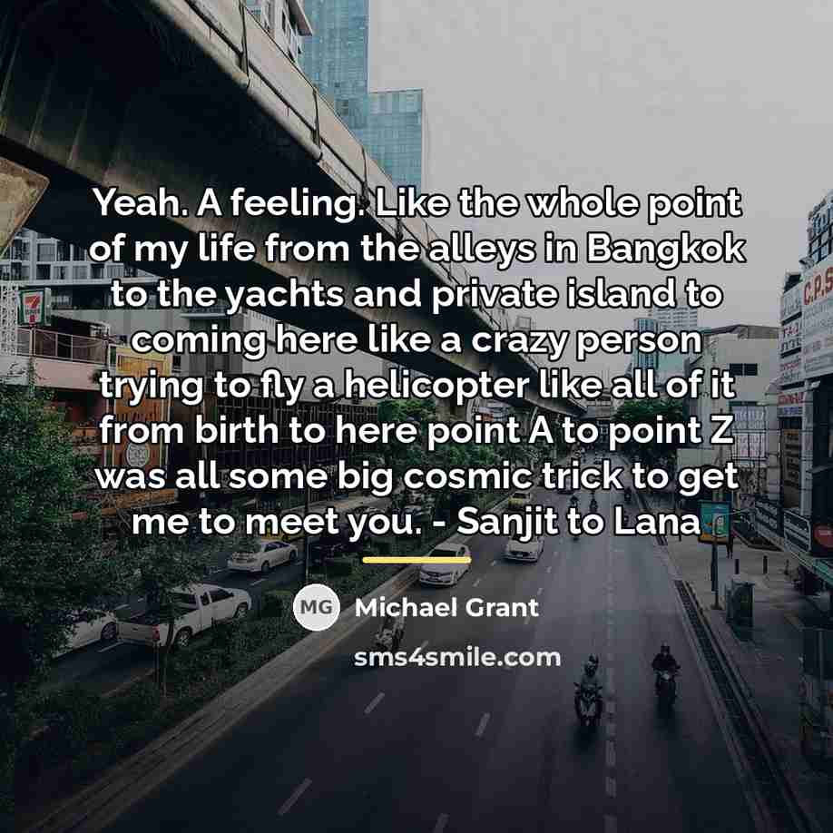 “Yeah. A feeling. Like the whole point of my life…” quote by Michael Grant