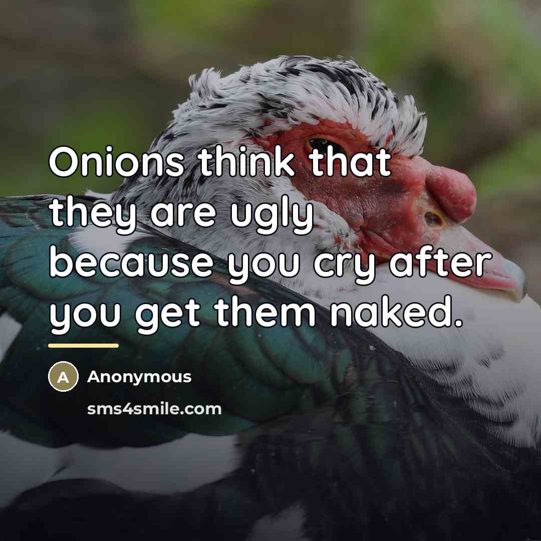 “Onions think that they are ugly because you cry after…” quote by Anonymous