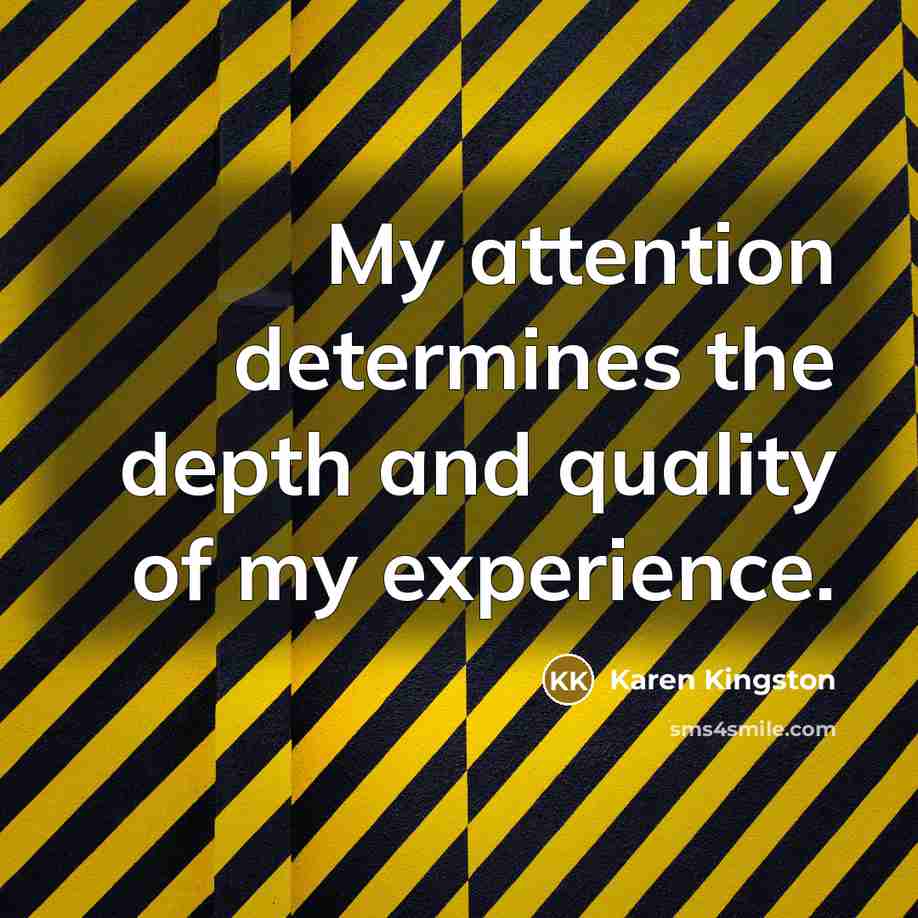 “My attention determines the depth and quality of my experience.…” quote by Karen Kingston