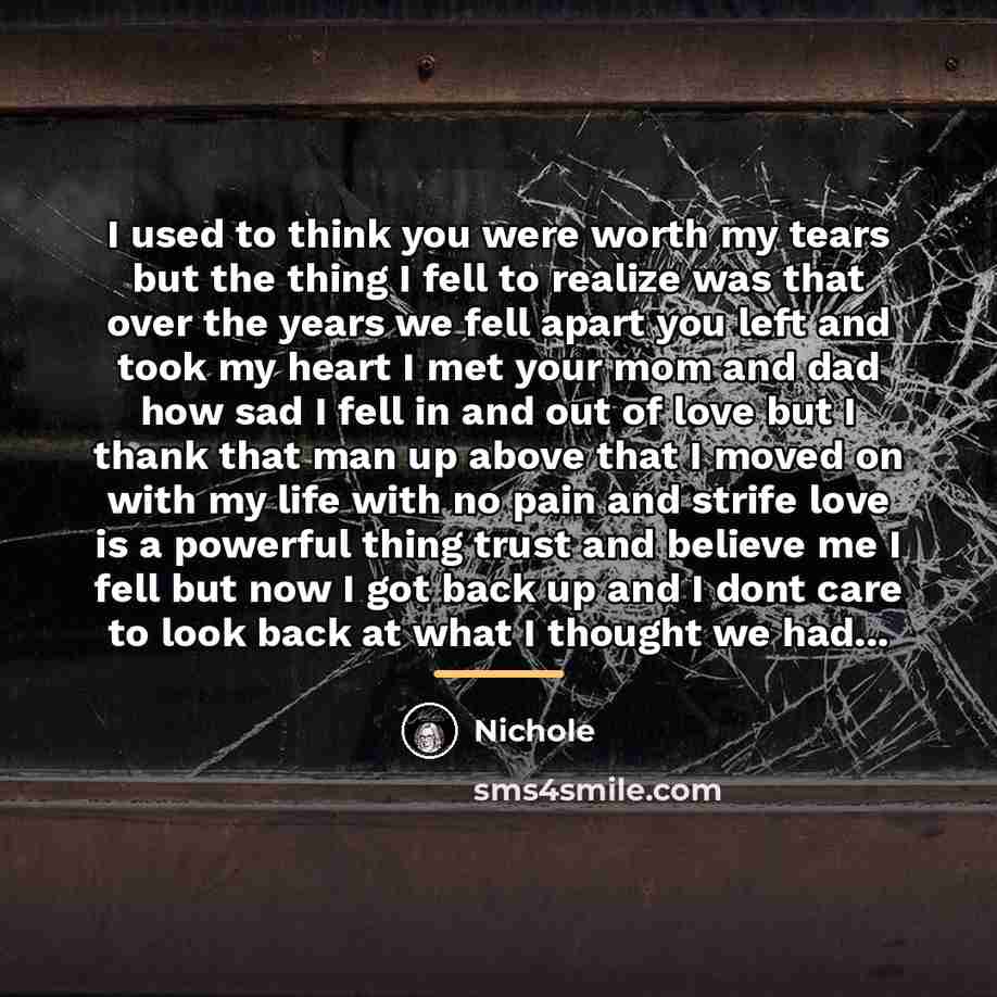 “I used to think you were worth my tears but…” quote by Nichole