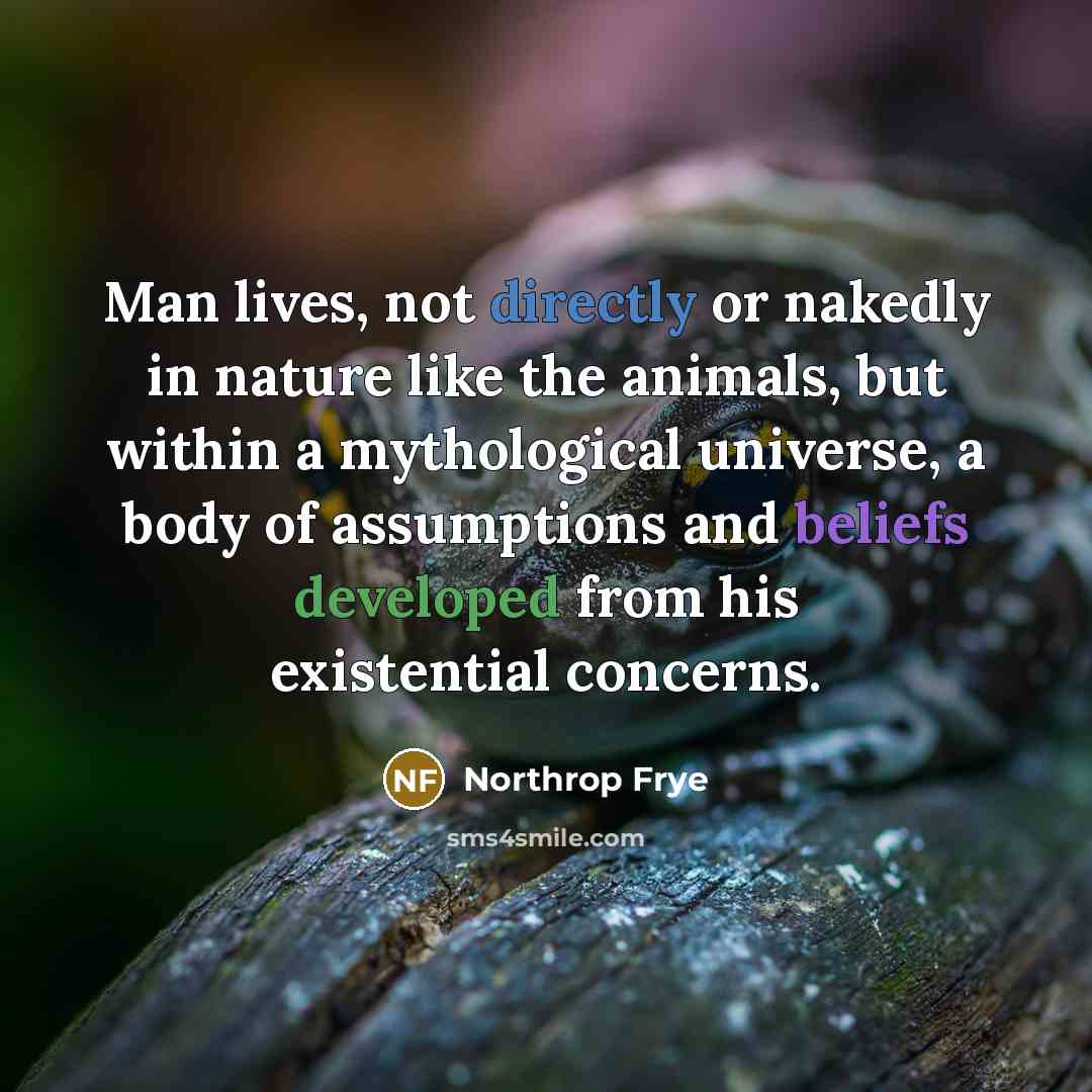 “Man lives, not directly or nakedly in nature like the…” quote by Northrop Frye