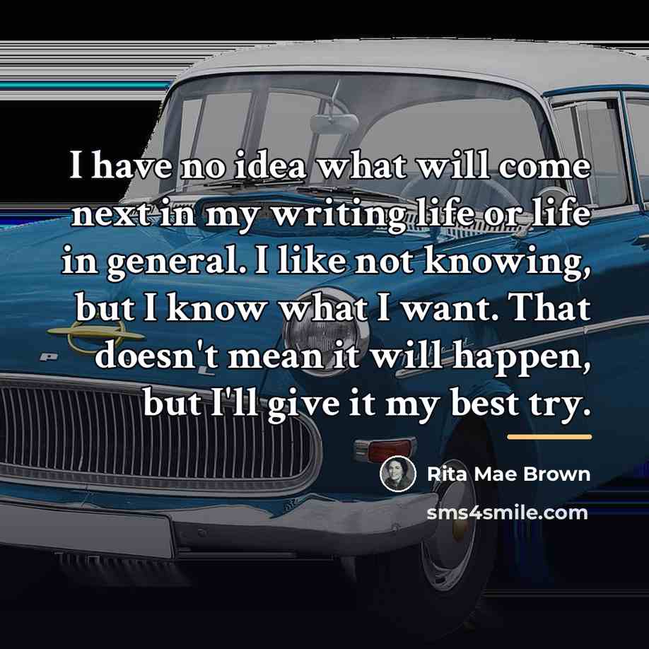 “I have no idea what will come next in my…” quote by Rita Mae Brown