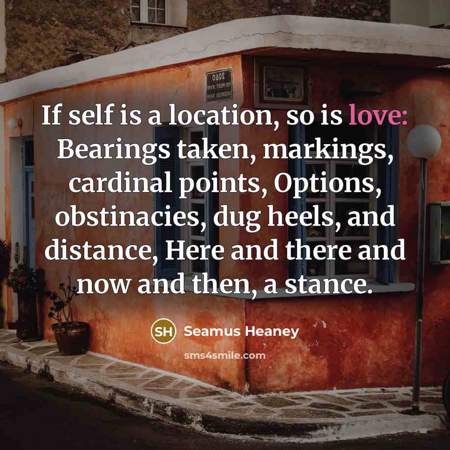 “If self is a location, so is love: Bearings taken,…” quote by Seamus Heaney