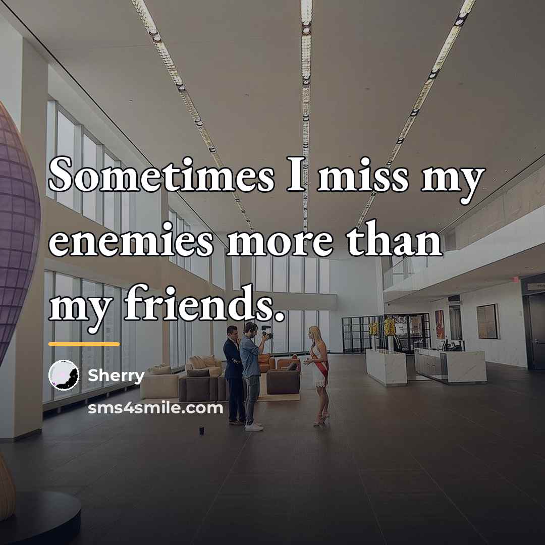 “Sometimes I miss my enemies more than my friends.…” quote by Sherry