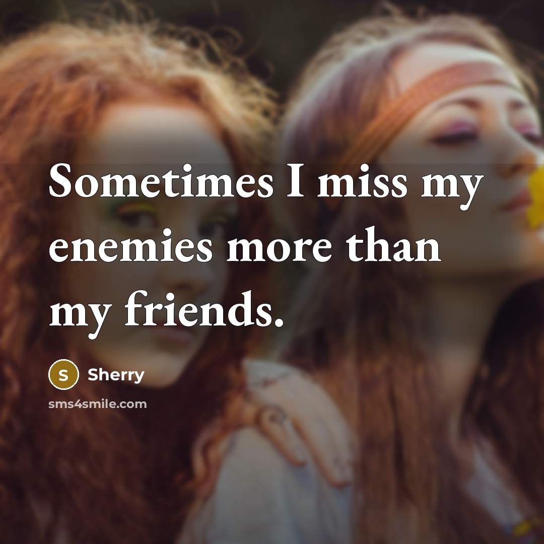 “Sometimes I miss my enemies more than my friends.” quote by Sherry