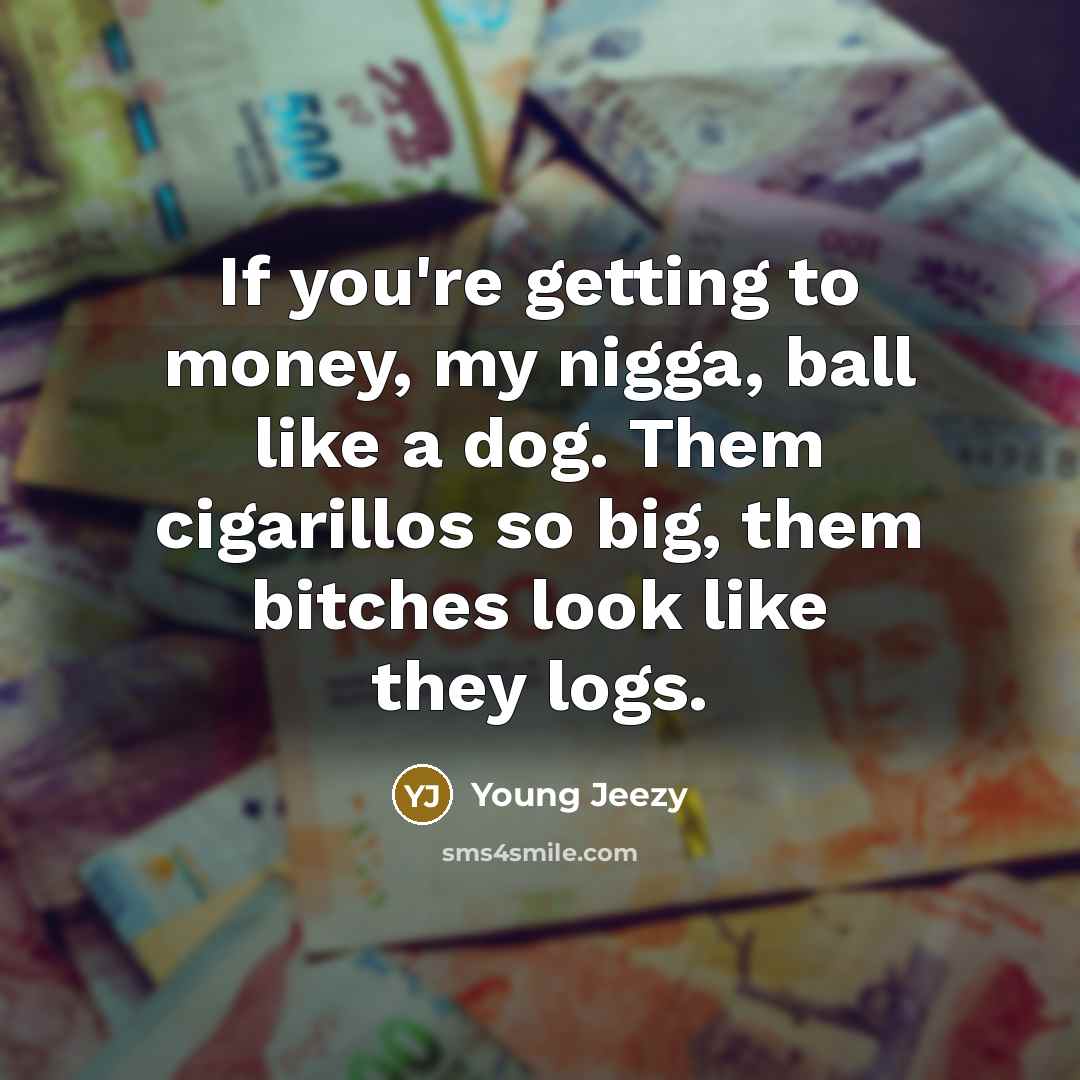 “If you're getting to money, my nigga, ball like a dog. Them cigarillos so big, them bitches look like they logs.” quote by Young Jeezy