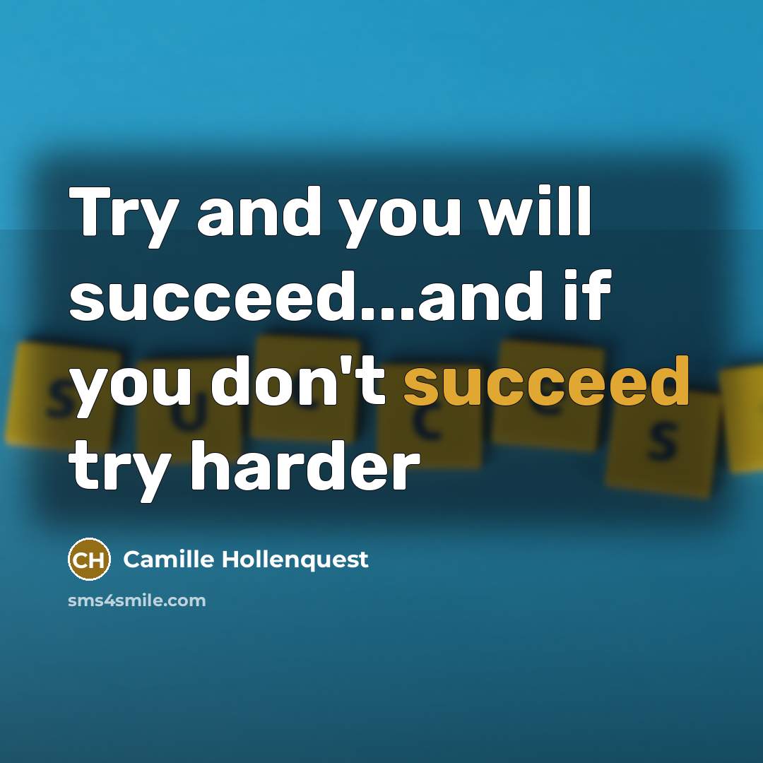 “Try and you will succeed...and if you don't succeed try harder” quote by Camille Hollenquest