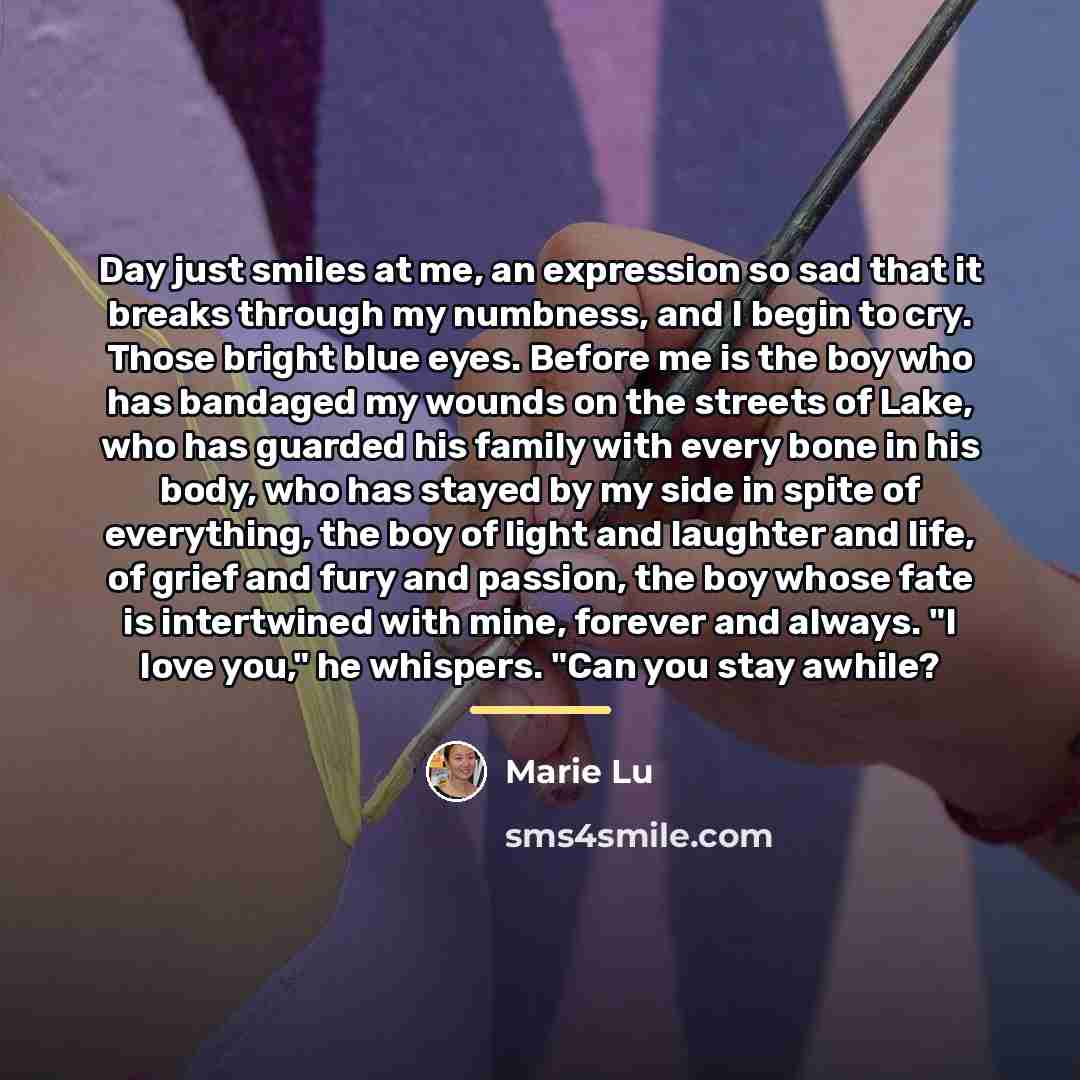 “Day just smiles at me, an expression so sad that…” quote by Marie Lu