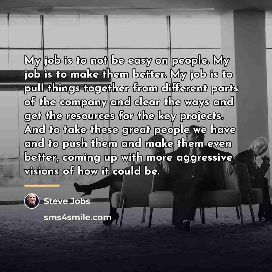 “My job is to not be easy on people. My…” quote by Steve Jobs