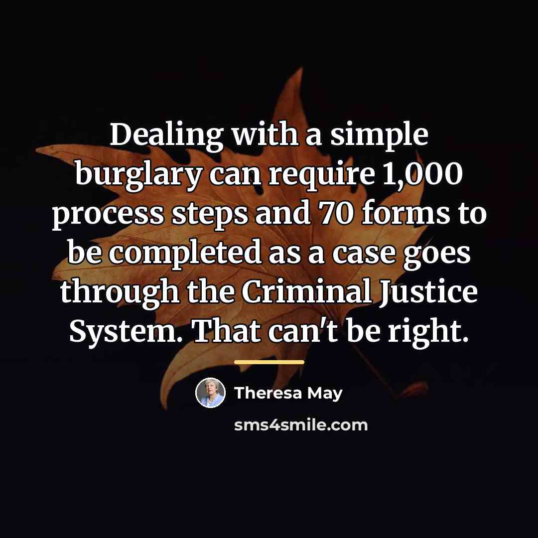“Dealing with a simple burglary can require 1,000 process steps…” quote by Theresa May
