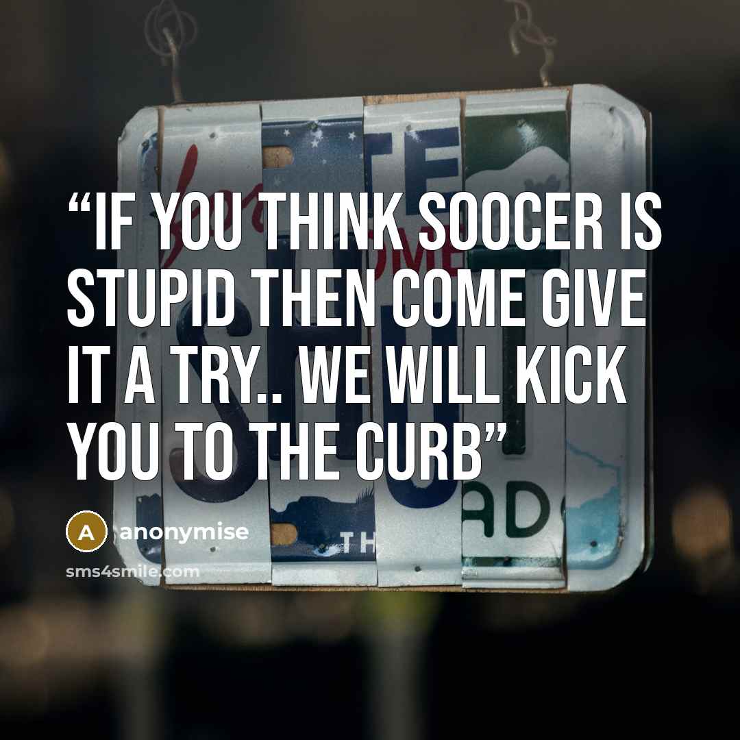 “if you think soocer is stupid then come give it a try.. we will kick you to the curb” quote by anonymise