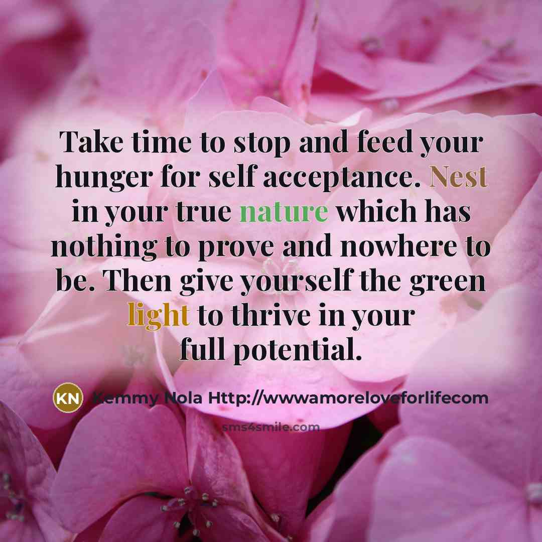 “Take time to stop and feed your hunger for self…” quote by Kemmy Nola Http://wwwamoreloveforlifecom