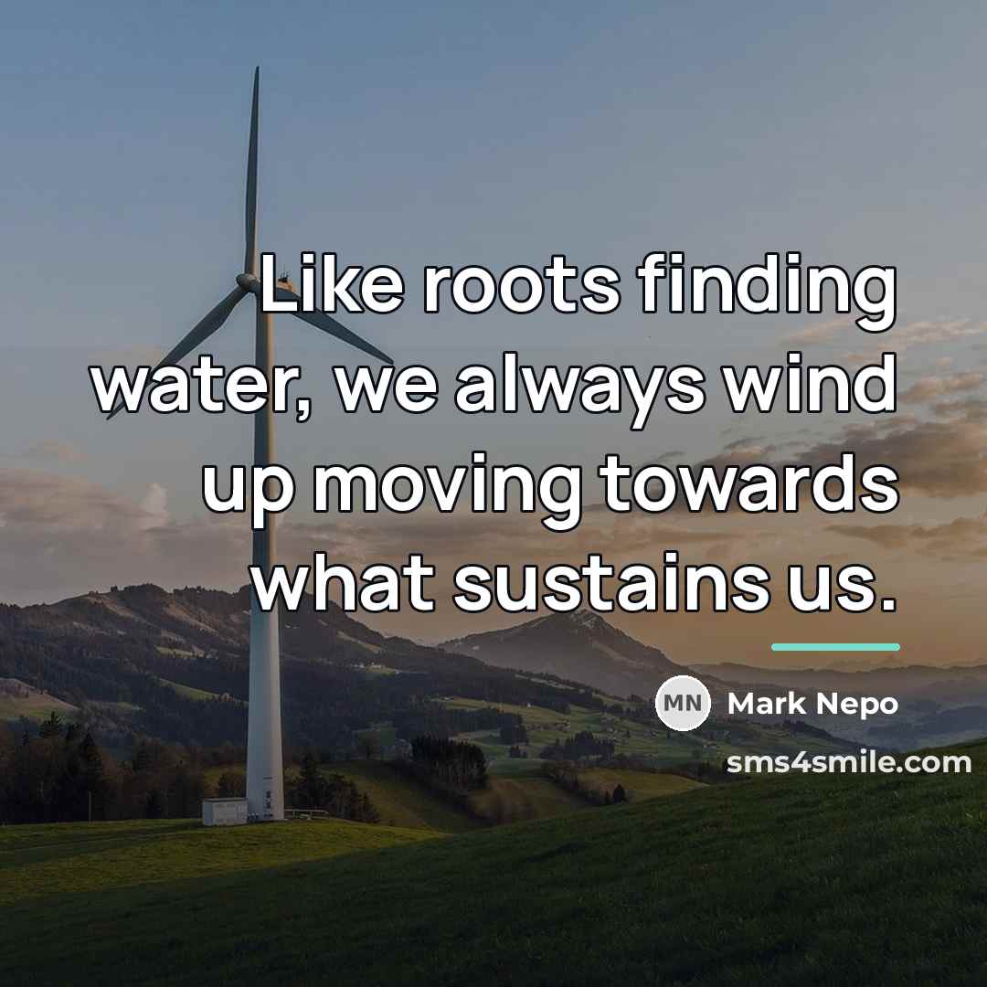 “Like roots finding water, we always wind up moving towards…” quote by Mark Nepo