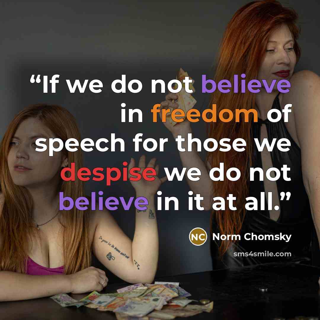 “If we do not believe in freedom of speech for those we despise we do not believe in it at all.” quote by Norm Chomsky