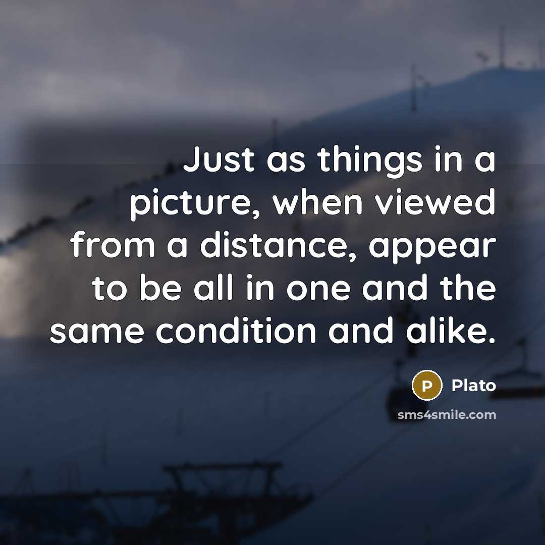 “Just as things in a picture, when viewed from a distance, appear to be all in one and the same condition and alike.” quote by Plato