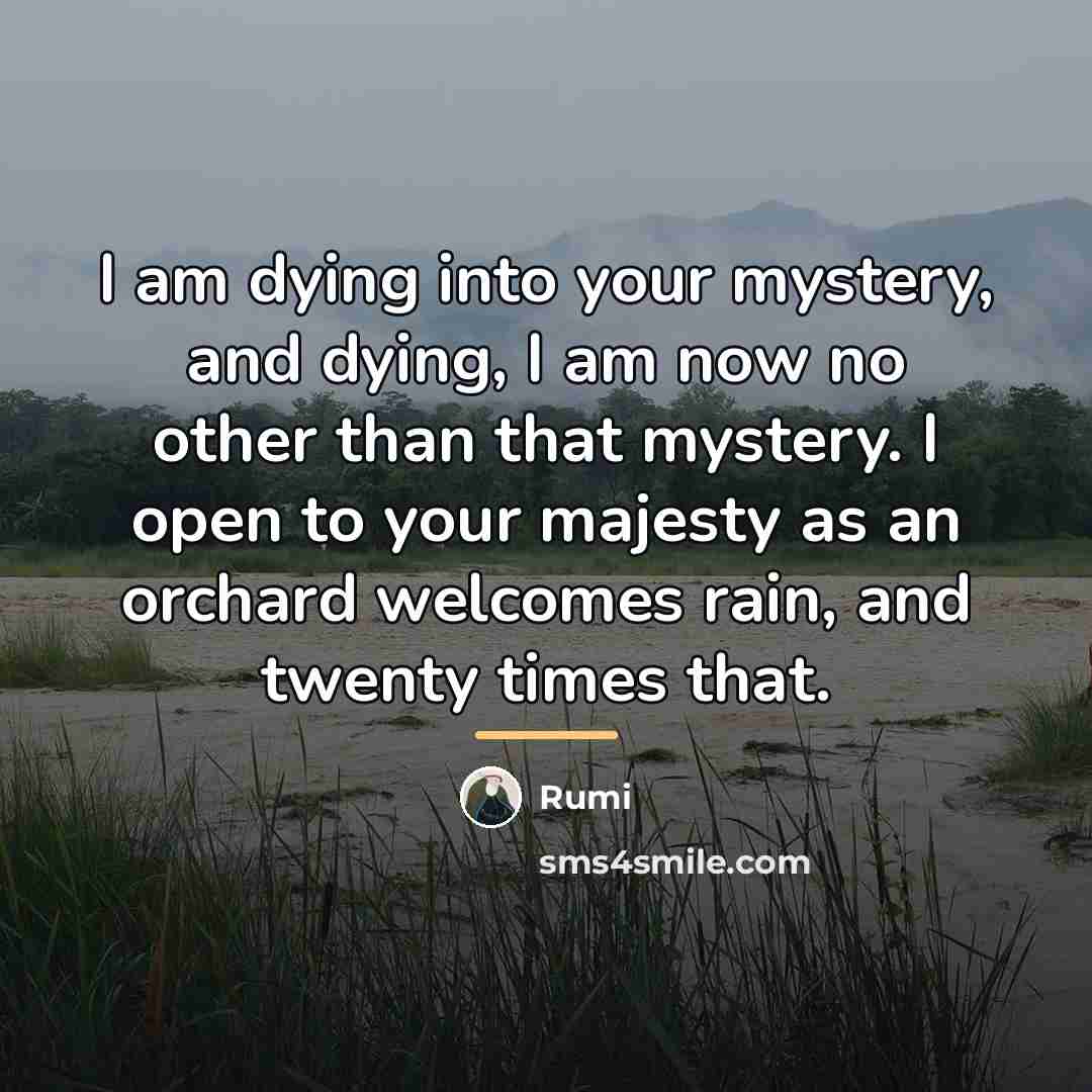 “I am dying into your mystery, and dying, I am…” quote by Rumi
